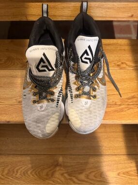 Nike Giannis Antetokounmpo White Black Gold Athletic Shoes